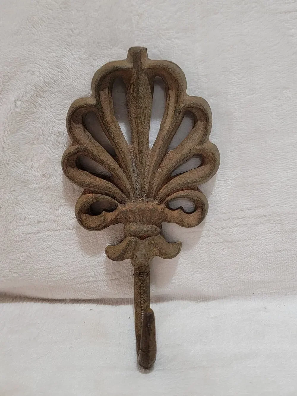 Heavy Cast Iron Decorative Wall Hook 6.5” Rustic patina With install Eyelet